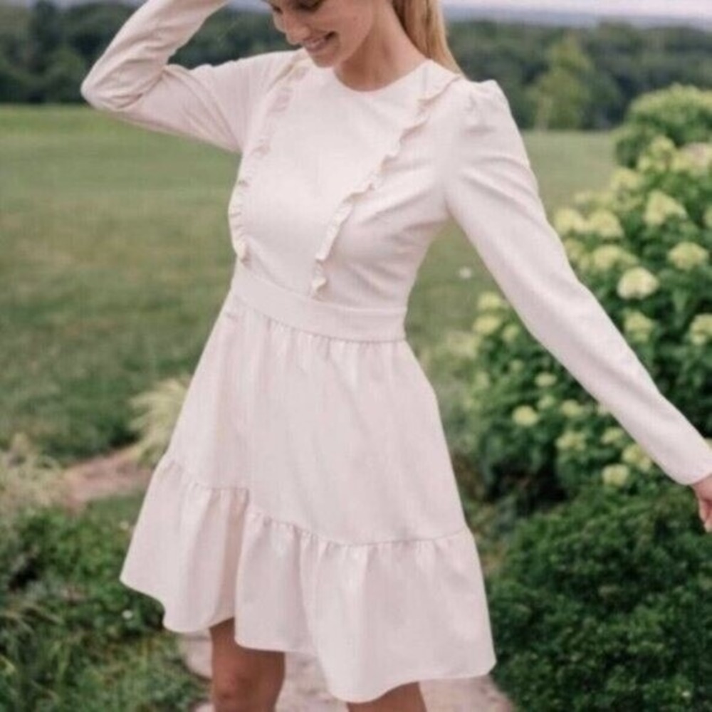 Gal Meets Glam Hayley Dress 4 Ivory Long Sleeve Back Zip Romantic Chic